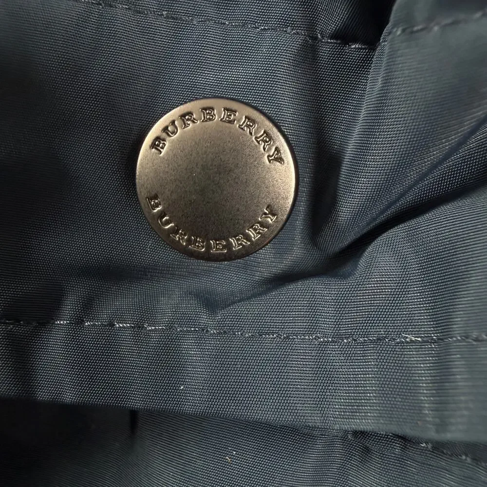 Burberry London Blue Trench Coat Women Hooded Belted Nova Check Lined Size 14 - Picture 7 of 16